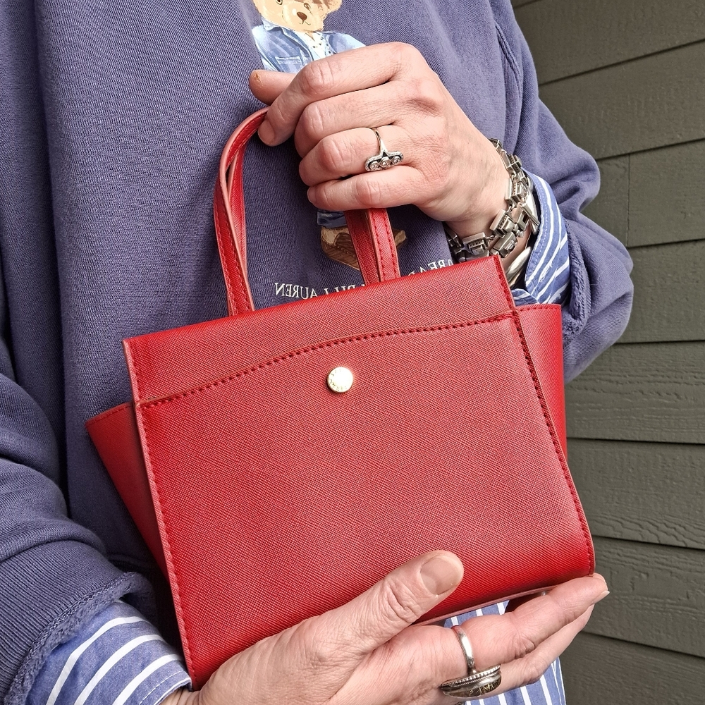 Steve Madden Red Vegan Saffiano Mini Top Handle Bag